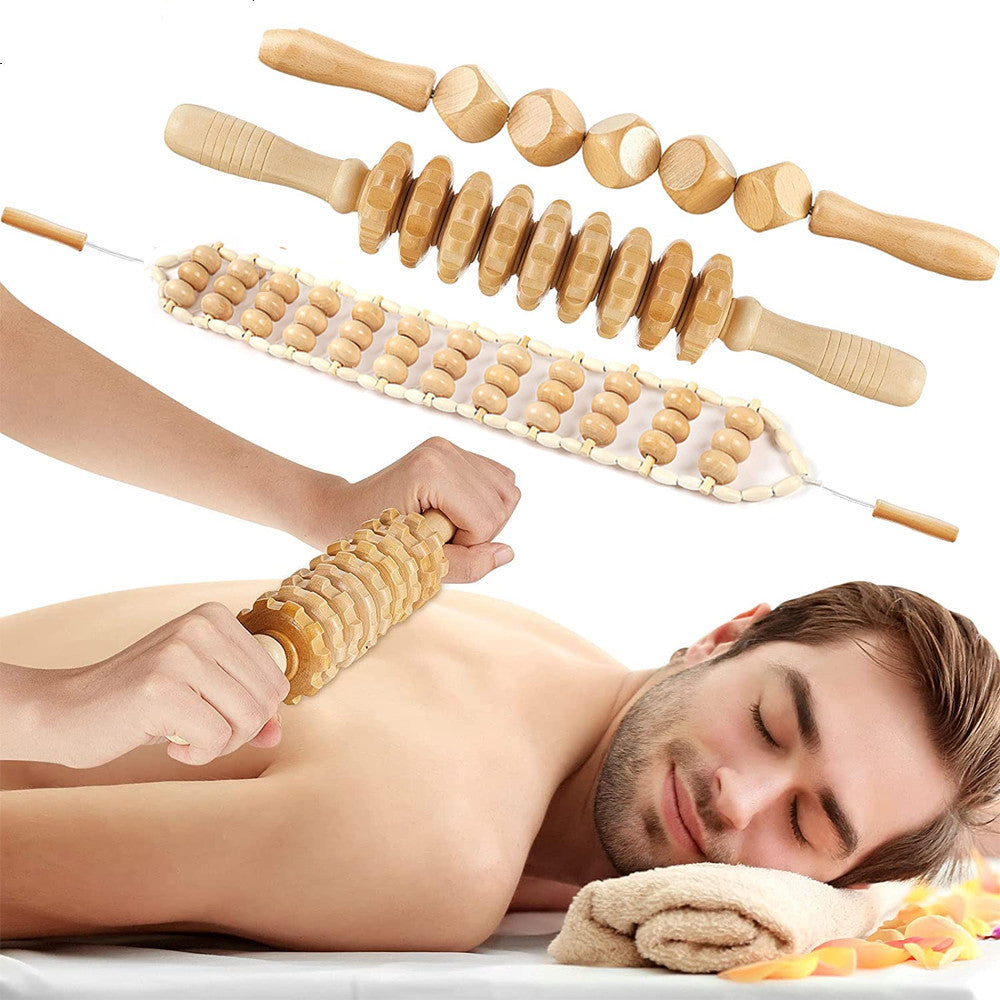 3pcs Wooden Anti-Cellulite Massage Tool Hand Roller